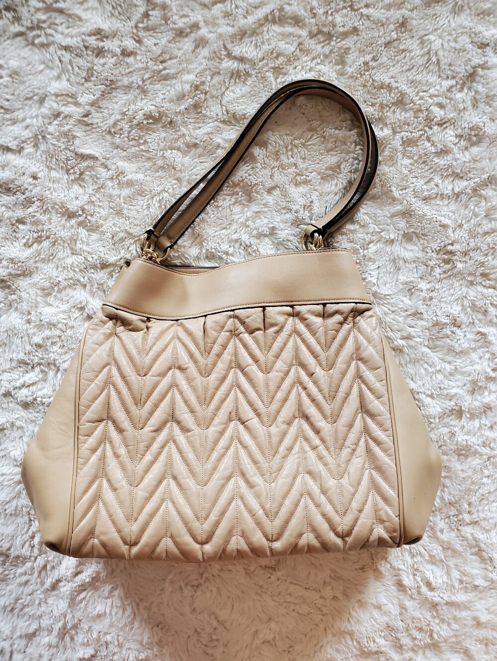 Coach Quilted Chevron Shoulder Bag - Beige